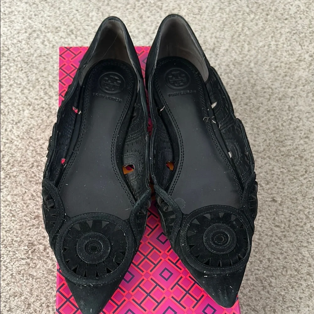 Tory Burch Leyla Black Suede Flat, 7.5